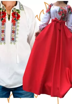 Set Cuplu 453 Camasa Traditionala si Rochie Stilizata cu motive traditionale imagine