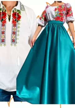 Set Cuplu 454 Camasa Traditionala si Rochie Stilizata cu motive traditionale imagine