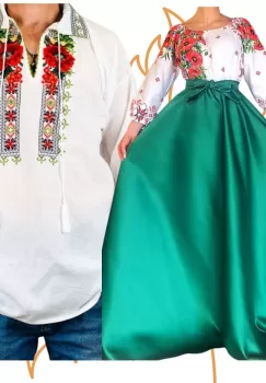 Set Cuplu 455 Camasa Traditionala si Rochie Stilizata cu motive traditionale imagine