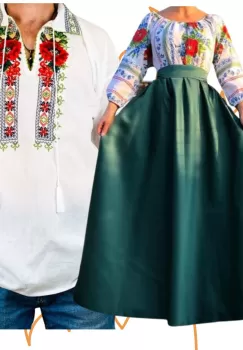 Set Cuplu 456 Camasa Traditionala si Rochie Stilizata cu motive traditionale imagine