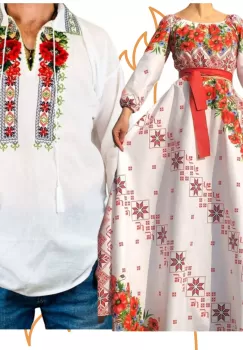 Set Cuplu 457 Camasa Traditionala si Rochie Stilizata cu motive traditionale imagine