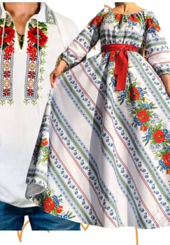 Set Cuplu 458 Camasa Traditionala si Rochie Stilizata cu motive traditionale imagine