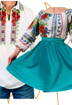 Set Cuplu 459 Camasa Traditionala si Rochie Stilizata cu motive traditionale imagine