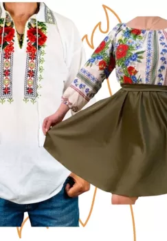 Set Cuplu 460 Camasa Traditionala si Rochie Stilizata cu motive traditionale imagine