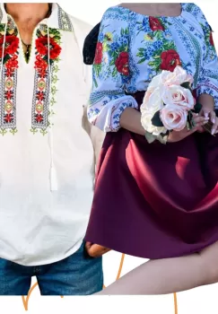 Set Cuplu 461 Camasa Traditionala si Rochie Stilizata cu motive traditionale imagine