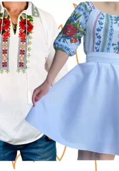 Set Cuplu 462 Camasa Traditionala si Rochie Stilizata cu motive traditionale imagine