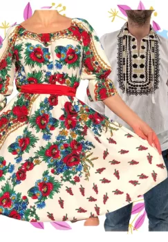 Set Cuplu 463 Camasa Traditionala si Rochie Stilizata cu motive traditionale imagine