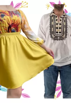 Set Cuplu 464 Camasa Traditionala si Rochie Stilizata cu motive traditionale imagine