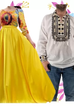 Set Cuplu 465 Camasa Traditionala si Rochie Stilizata cu motive traditionale imagine