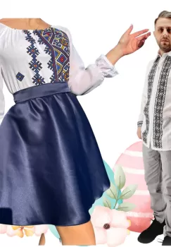 Set Cuplu 470 Camasa Traditionala si Rochie Stilizata cu motive traditionale imagine