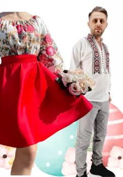 Set Cuplu 473 Camasa Traditionala si Rochie Stilizata cu motive traditionale imagine