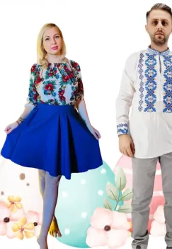 Set Cuplu 474 Camasa Traditionala si Rochie Stilizata cu motive traditionale imagine