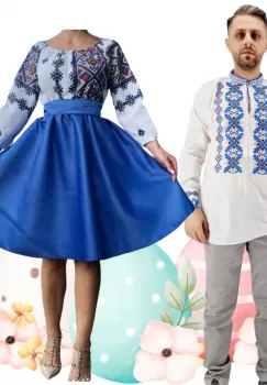 Set Cuplu 475 Camasa Traditionala si Rochie Stilizata cu motive traditionale imagine