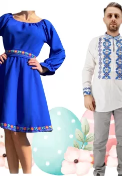 Set Cuplu 476 Camasa Traditionala si Rochie Stilizata cu motive traditionale imagine