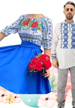 Set Cuplu 478 Camasa Traditionala si Rochie Stilizata cu motive traditionale imagine