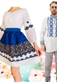 Set Cuplu 480 Camasa Traditionala si Rochie Stilizata cu motive traditionale imagine
