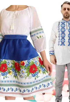 Set Cuplu 481 Camasa Traditionala si Rochie Stilizata cu motive traditionale imagine