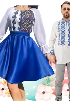 Set Cuplu 482 Camasa Traditionala si Rochie Stilizata cu motive traditionale imagine