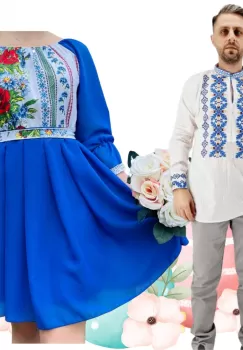 Set Cuplu 483 Camasa Traditionala si Rochie Stilizata cu motive traditionale imagine