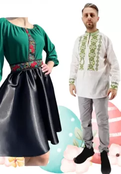 Set Cuplu 484 Camasa Traditionala si Rochie Stilizata cu motive traditionale imagine