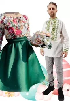 Set Cuplu 485 Camasa Traditionala si Rochie Stilizata cu motive traditionale imagine