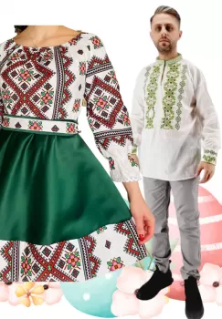 Set Cuplu 486 Camasa Traditionala si Rochie Stilizata cu motive traditionale imagine