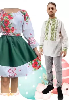 Set Cuplu 487 Camasa Traditionala si Rochie Stilizata cu motive traditionale imagine