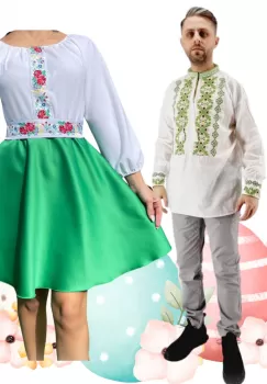 Set Cuplu 488 Camasa Traditionala si Rochie Stilizata cu motive traditionale imagine