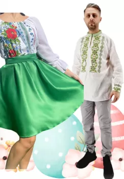 Set Cuplu 490 Camasa Traditionala si Rochie Stilizata cu motive traditionale imagine