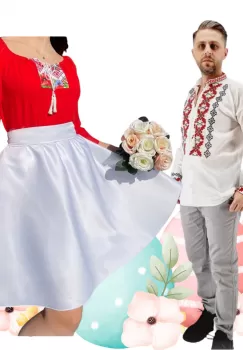 Set Cuplu 492 Camasa Traditionala si Rochie Stilizata cu motive traditionale imagine