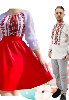 Set Cuplu 494 Camasa Traditionala si Rochie Stilizata cu motive traditionale imagine