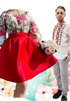 Set Cuplu 496 Camasa Traditionala si Rochie Stilizata cu motive traditionale imagine