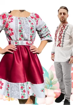 Set Cuplu 497 Camasa Traditionala si Rochie Stilizata cu motive traditionale imagine