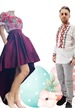 Set Cuplu 500 Camasa Traditionala si Rochie stilizata traditional asimetrica imagine