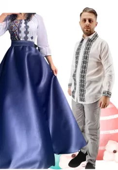 Set Cuplu 501 Camasa Traditionala si Rochie Stilizata cu motive traditionale imagine