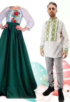 Set Cuplu 502 Camasa Traditionala si Rochie Stilizata cu motive traditionale imagine