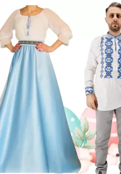 Set Cuplu 503 Camasa Traditionala si Rochie Stilizata cu motive traditionale imagine