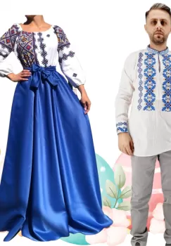 Set Cuplu 504 Camasa Traditionala si Rochie Stilizata cu motive traditionale imagine