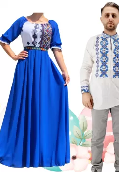 Set Cuplu 505 Camasa Traditionala si Rochie Stilizata cu motive traditionale imagine