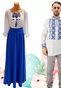 Set Cuplu 506 Camasa Traditionala si Rochie Stilizata cu motive traditionale imagine