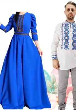 Set Cuplu 507 Camasa Traditionala si Rochie Stilizata cu motive traditionale imagine