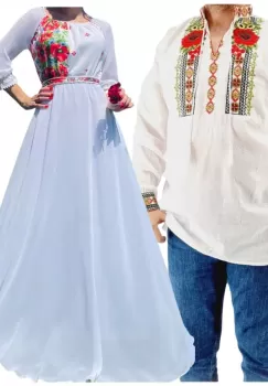 Set Cuplu 540 Camasa Traditionala si Rochie Stilizata cu motive traditionale imagine