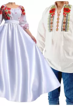 Set Cuplu 543 Camasa Traditionala si Rochie Stilizata cu motive traditionale imagine