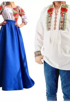 Set Cuplu 544 Camasa Traditionala si Rochie Stilizata cu motive traditionale imagine
