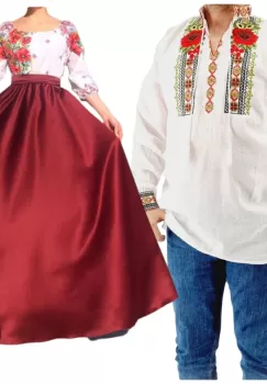 Set Cuplu 545 Camasa Traditionala si Rochie Stilizata cu motive traditionale imagine