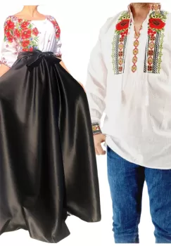 Set Cuplu 546 Camasa Traditionala si Rochie Stilizata cu motive traditionale imagine