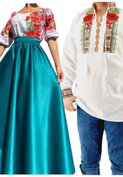 Set Cuplu 548 Camasa Traditionala si Rochie Stilizata cu motive traditionale imagine