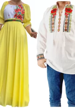 Set Cuplu 549 Camasa Traditionala si Rochie Stilizata cu motive traditionale imagine