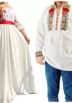 Set Cuplu 550 Camasa Traditionala si Rochie Stilizata cu motive traditionale imagine