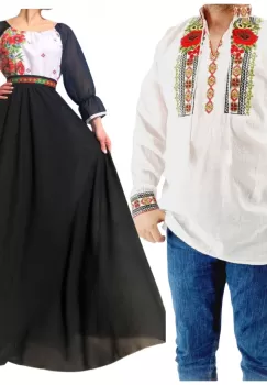 Set Cuplu 551 Camasa Traditionala si Rochie Stilizata cu motive traditionale imagine